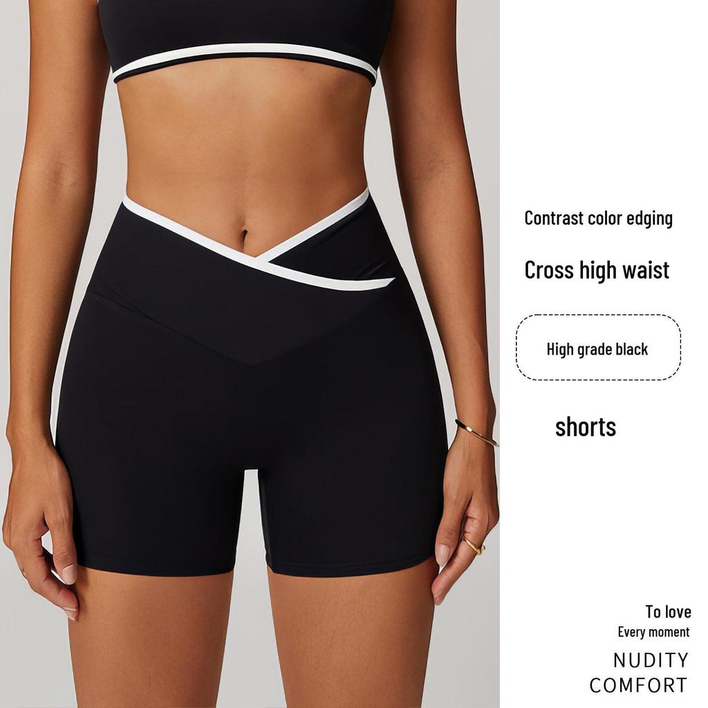 Европейские и американские йога-шорты с высокой талией и эффектом пуш-ап ягодиц - Женские трехточечные фитнес-брюки