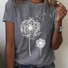 Summer Round Neck 3D Dandelion Print Top Fashionable Casual Short Sleeved Women's T-shirts