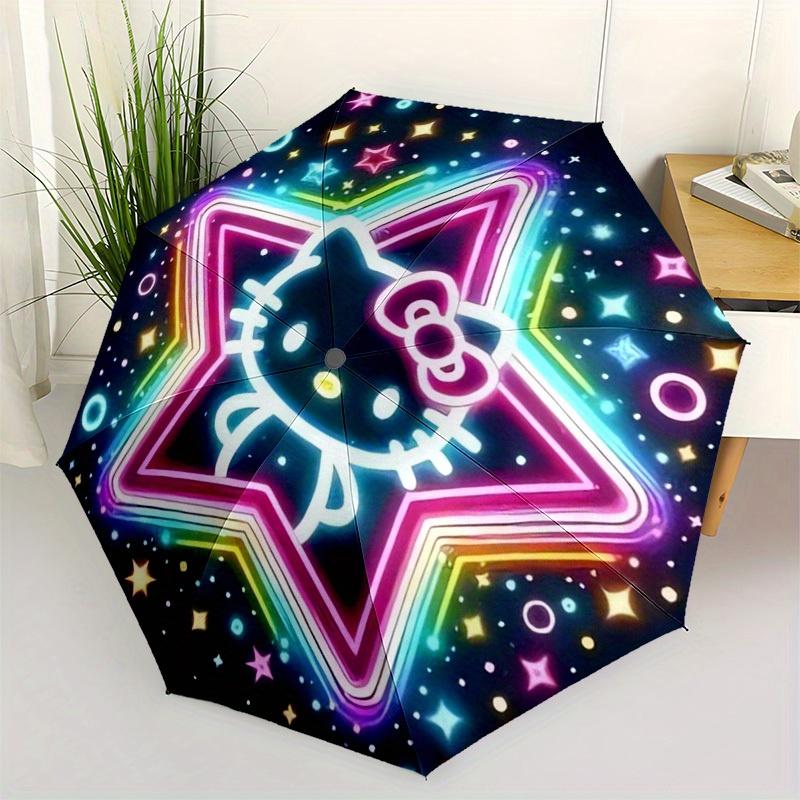1pc Neon Hello Kitty Star Umbrella with Plastic Handle,Suitable for All Seasons Home Travel Outdoor UmbrellaSanlio604