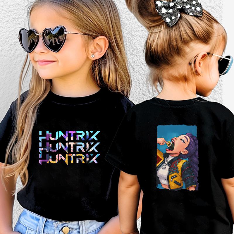 KPOP HuntRX Demon Slayers Футболка детская с коротким рукавом и корейским принтом (Medium / Large)