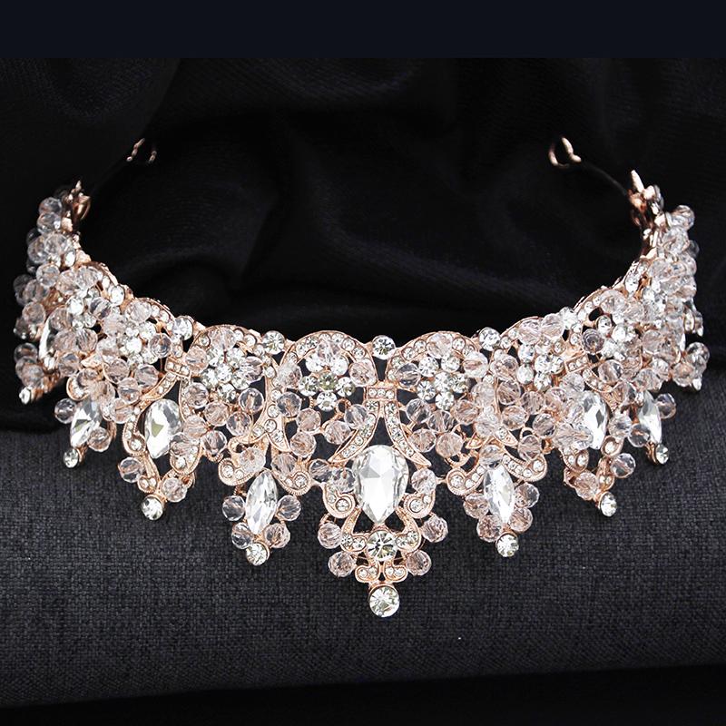 Luxury Rose Golden Colors Tiaras and Crowns Wedding Hair Jewelry Pageant Crown Bridal Tiara for Party Birthday Pageant