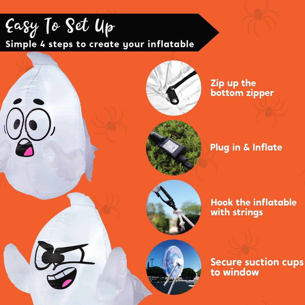 Joyfy 2 Pack Halloween Inflatable Window Ghost 2.6 FT Outdoor Scary Flying Ghost Broke Out from Window for Halloween Decoration