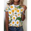 Flower Print T-shirt, Casual Crew Neck Short Sleeve Top For Spring & Summer, Women's Clothing