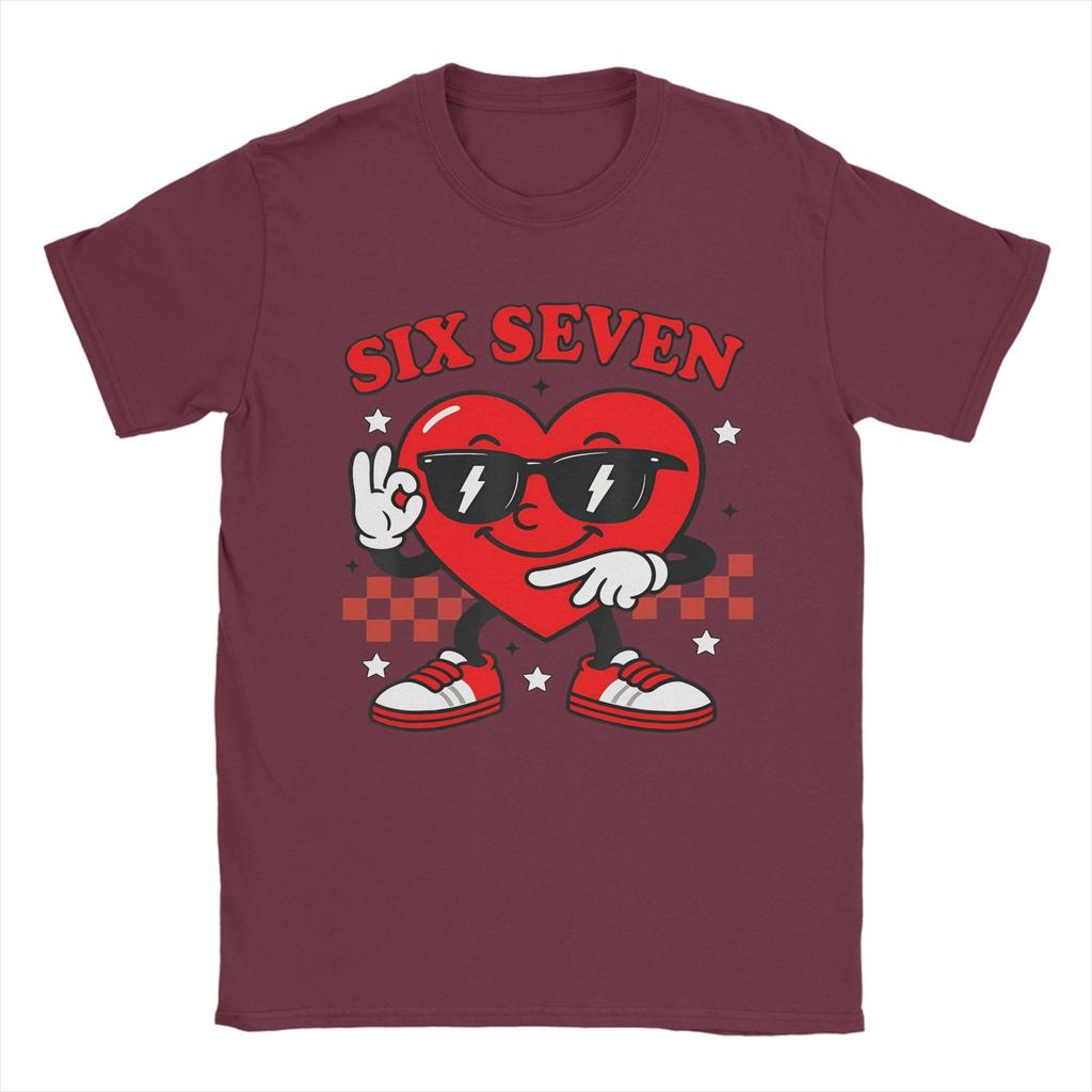 Casual Groovy Heart Six Seven 6 7 Valentines Day TShirts for Men Round Neck 100 Cotton T Shirt  Short Sleeve Tee Shirt Gift