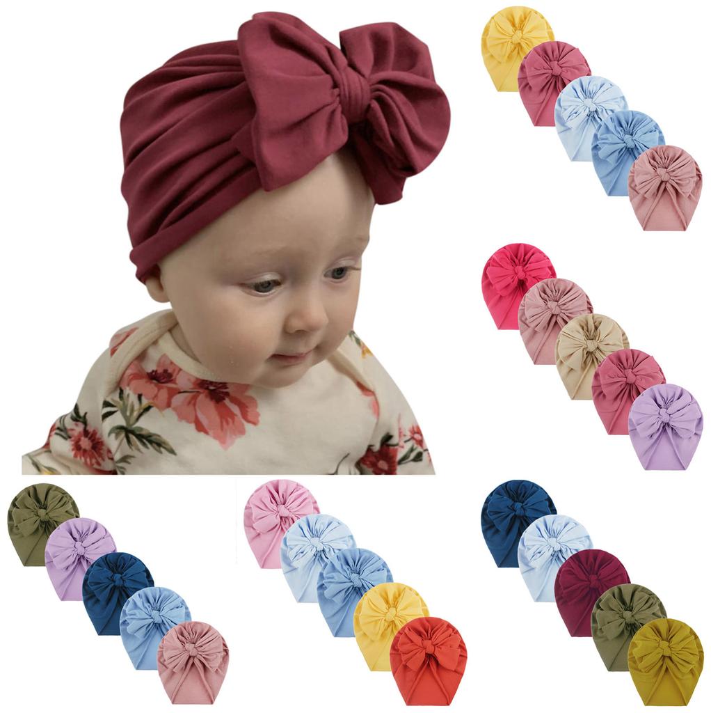 Однотонная шапка с бантом для маленьких девочек, аксессуары для головных уборов, 5 шт.
