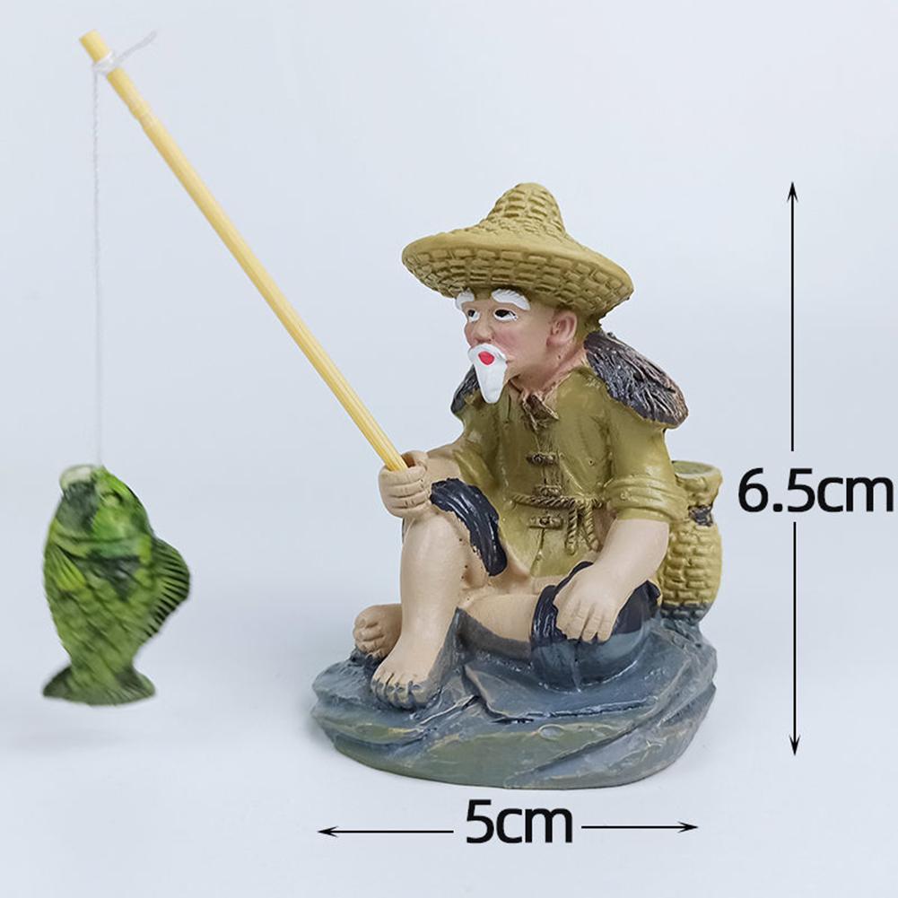 Resin Micro Landscaping Sculpture Ornaments Old Man Fishing Artificial Ornaments For Aquarium Decoration