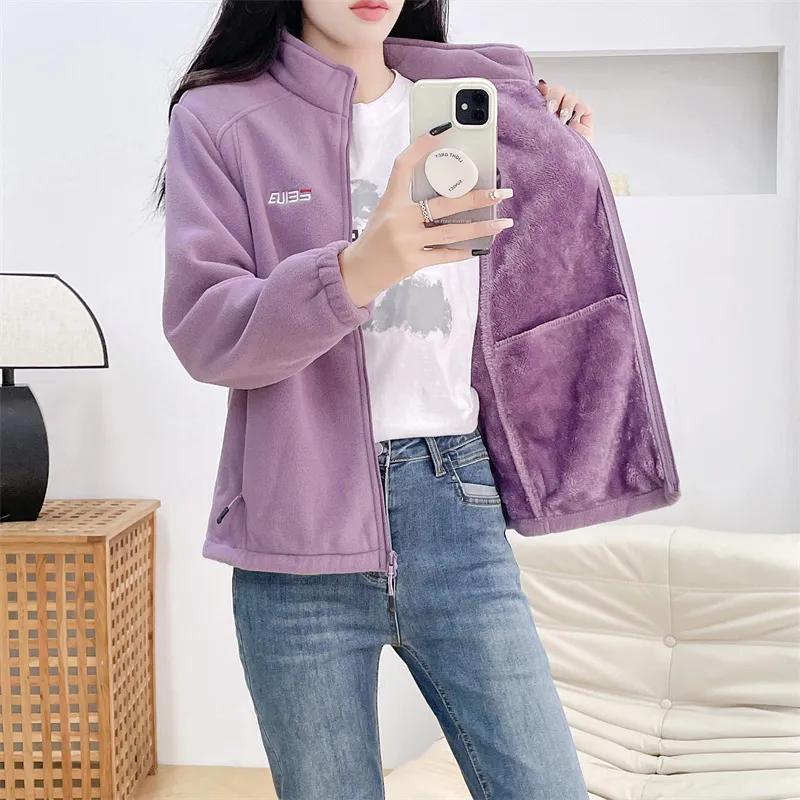 Женская утепленная флисовая верхняя одежда: Ветрозащитные и уютные спортивные повседневные куртки с высоким воротником для весны и осени для улицы