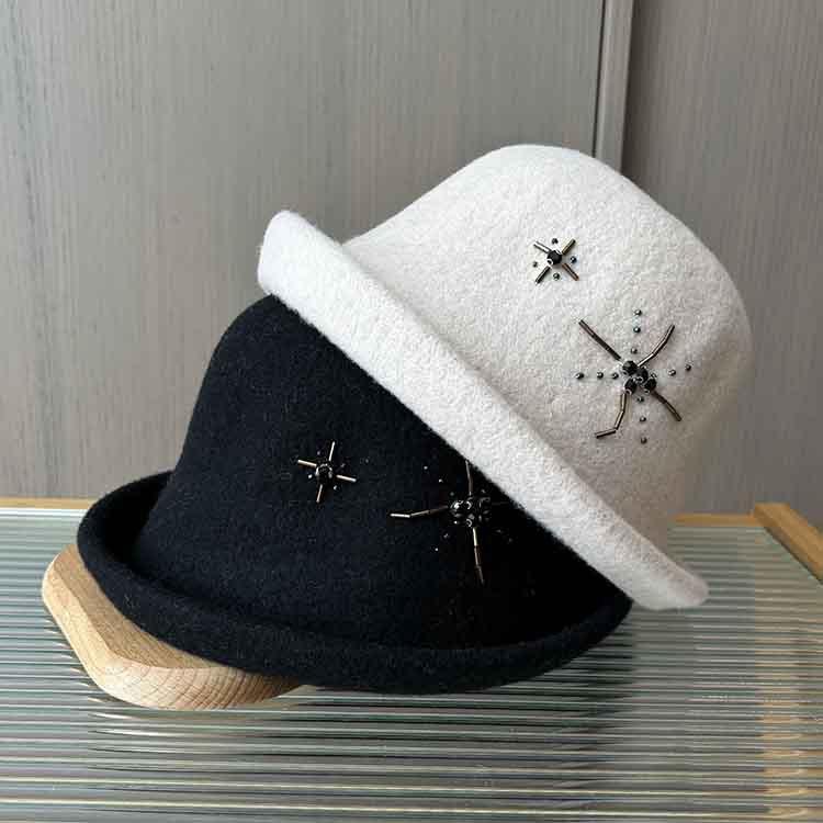Simple and elegant woolen woolen basin hat women's autumn and winter warm crimped top hat small edge dome bucket hat