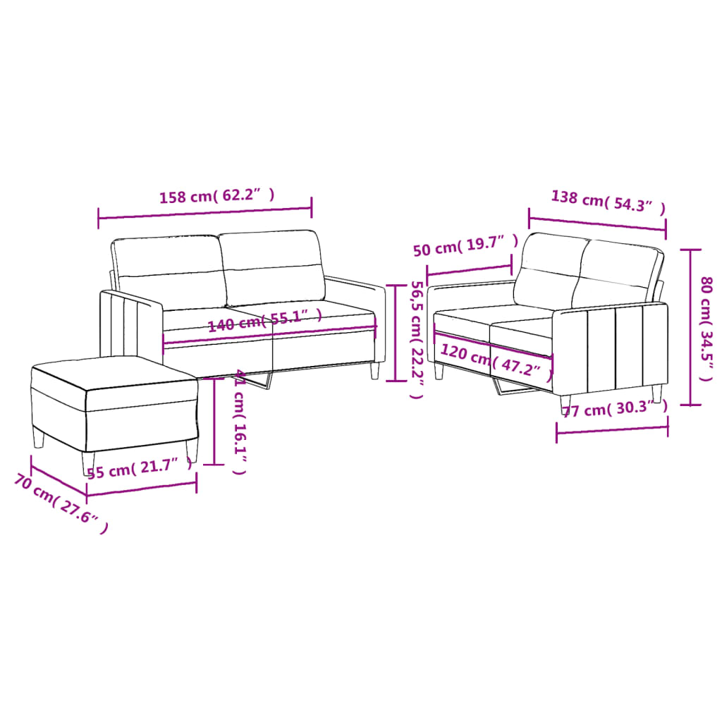 3 Piece Sofa Set with Cushions Burgundy Fabric