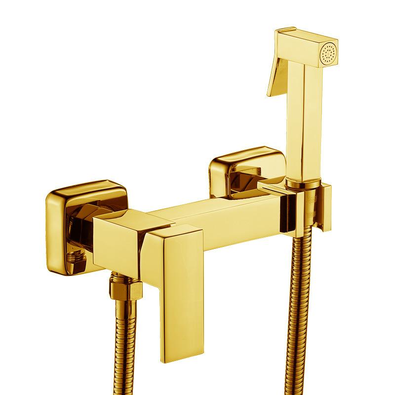 Bidet Faucet Set Black Wall Mounted Hot Cold Bidet faucet High Pressure toilet gun Brass Bathroom Square Gold Chrome Shower Tap