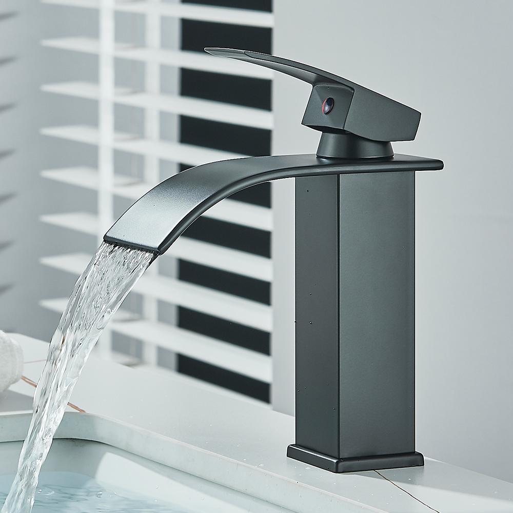 Quyanre Matte Black Waterfall Basin Faucet Single Handle Mixer Hot Cold Water Basin Crane Tap For Bathroom Wash Basin Mixer Tap