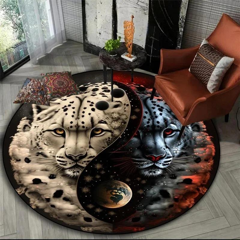 Animal Tiger Printed Circular Carpet Dragon Lion Tree of Life Living Room Bedroo Computer Chair Floor Mat Home Decoration Carpet
