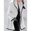 Autumn and Winter Women's Woolen Jacket Woolen Sweater Contrasting Color Hooded