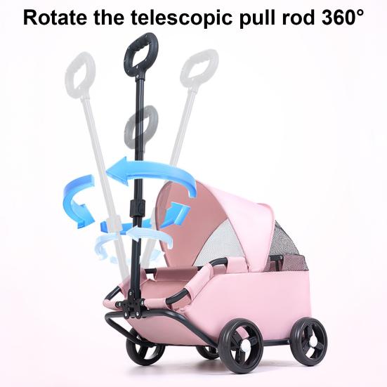 4 Wheels Pet Stroller for Small Dogs Cats Folding Shopping Cart with Canopy for Travelling Shopping Walking Playing