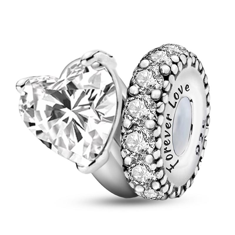 Медные подвески Циркон Розовое Сердце Любви Шармы Бусины Подходят для Оригинального Браслета Пан Браслеты DIY Ювелирные Изделия Для Женщин