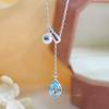 Fresh Blue Diamond Water Drop Necklace for Women's Sweetheart Pullout Adjustable Fashion Collar Chain