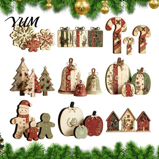 Decorative Wood Crafts for Home 3Pcs/Set Christmas Wooden Ornaments, Rustic Gingerbread Man Tree Tiered Tray Farmhouse Mantel Accents Decor,