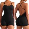 Women Summer Yoga Romper Cross Back Sleeveless High Elasticity Skinny Soft Breathable Low-cut U Neck Off Shoulder Sheath Beach Short Summer Fitness