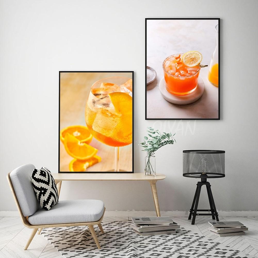 1pc Cartoon Fruit Juice Mojito Aperol Spritz Vintage Poster Self-adhesive Art Poster Waterproof Paper Sticker Wall Decor