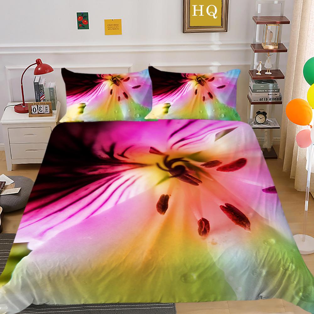 Постельное белье с 3D принтом цветов, двойной размер, комплект постельного белья из микрофибры, комплект постельного белья для девочек, модное домашнее постельное белье