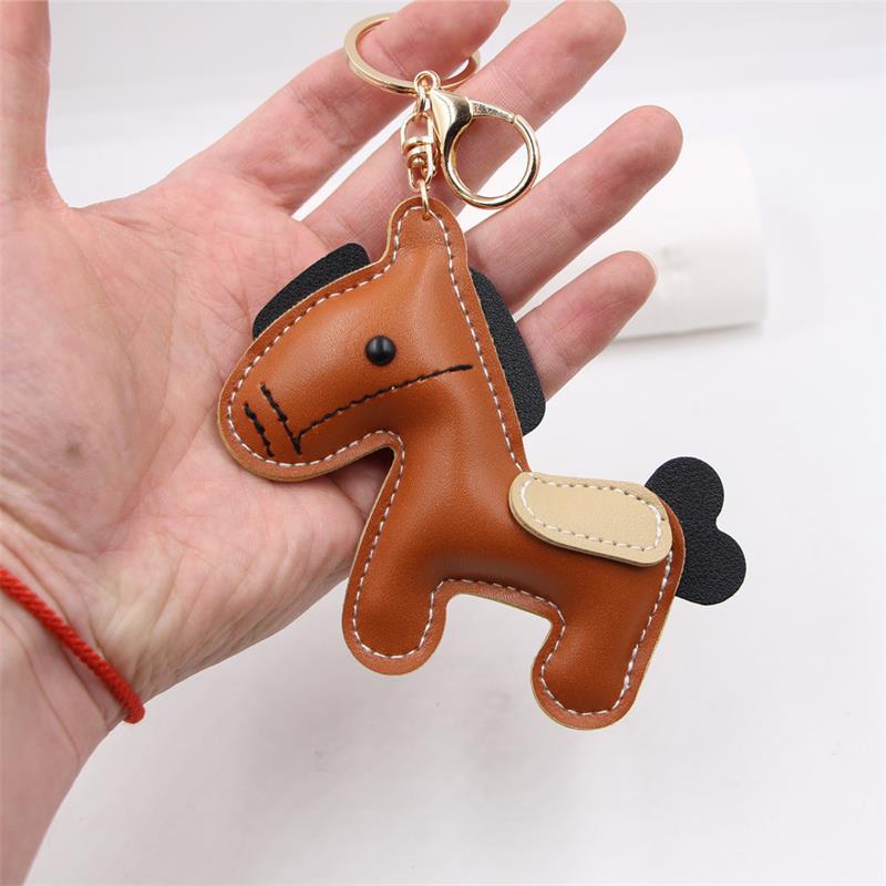 Cartoon Pu Leather Brown Pony Charms Keychain Pendant Women Keyring Cute Animal Bag Hanging Ornament Accessories Decoration Gift