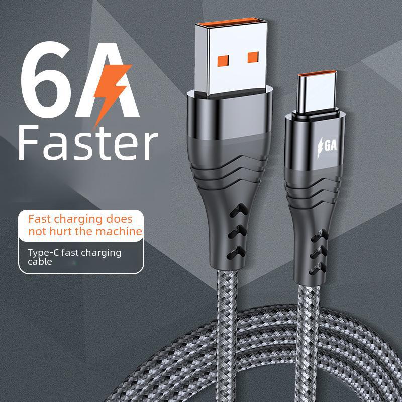 6A сверхбыстрый кабель Type-C с нейлоновой оплеткой для устройств Huawei, Samsung, Android мощностью 100 Вт