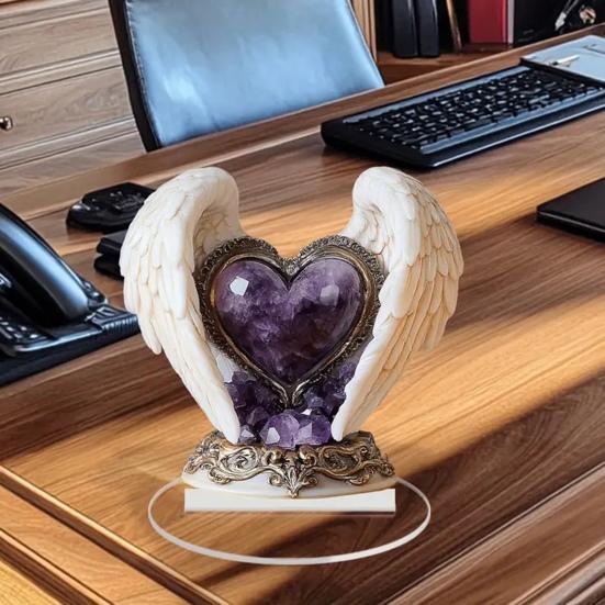Angel Wings Heart Ornament 2D Acrylic Winged Heart Table Decor Sign Love Heart