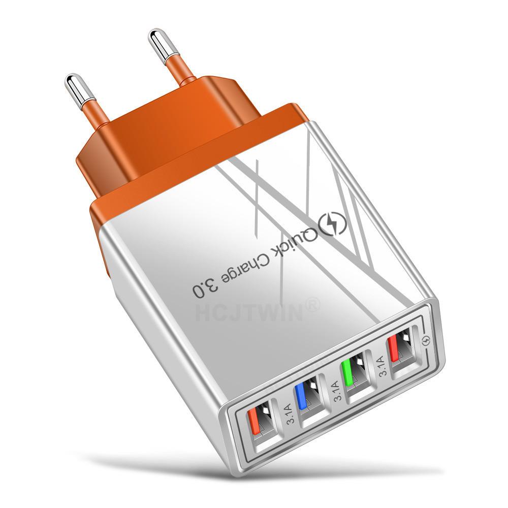 4-портовое USB автомобильное зарядное устройство 3A со светодиодной подсветкой для спецификаций ЕС/США, совместимое с планшетами и телефонами