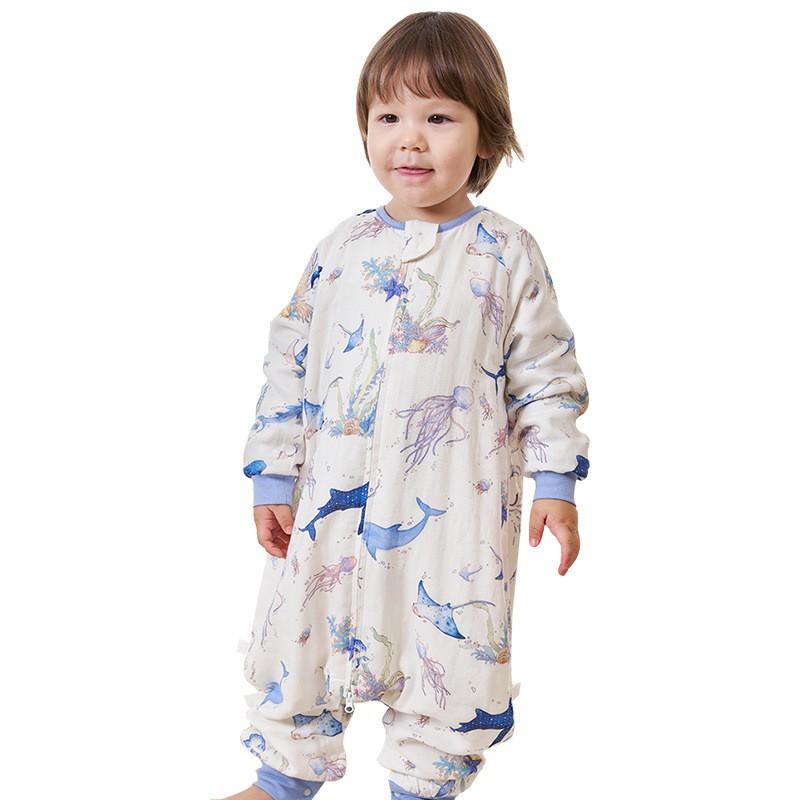 4-Layer Bamboo Cotton Sleeping Bag Toddlers Infants Split-Leg Full-Open Snap Design Wearable Sleep Sack