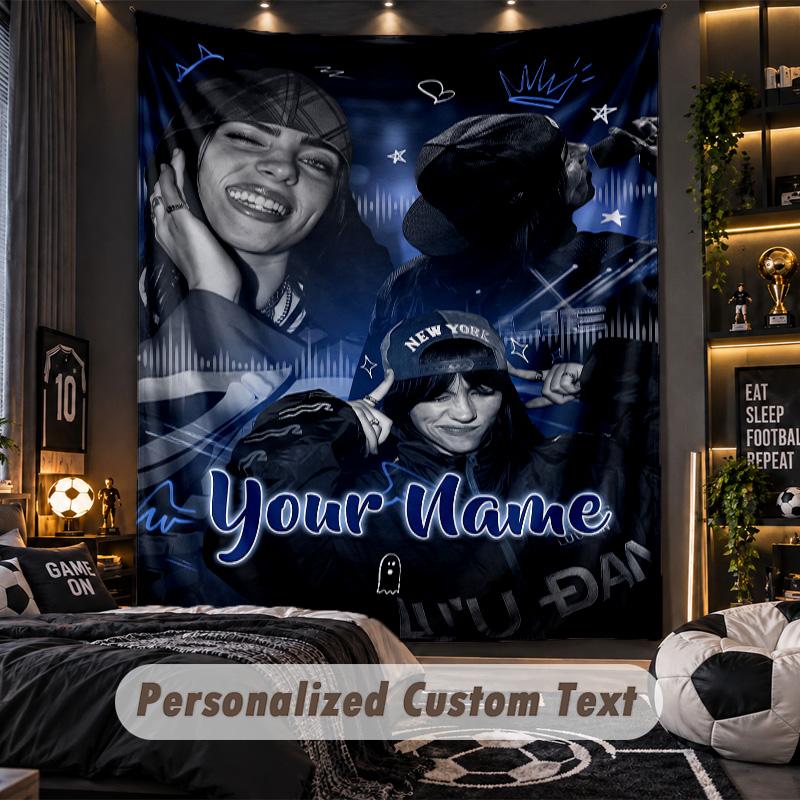 Personalized Wall Tapestry,Billie Eilish Custom Printed Name, Fabric Wall Art For Indoor Room Backdrop
