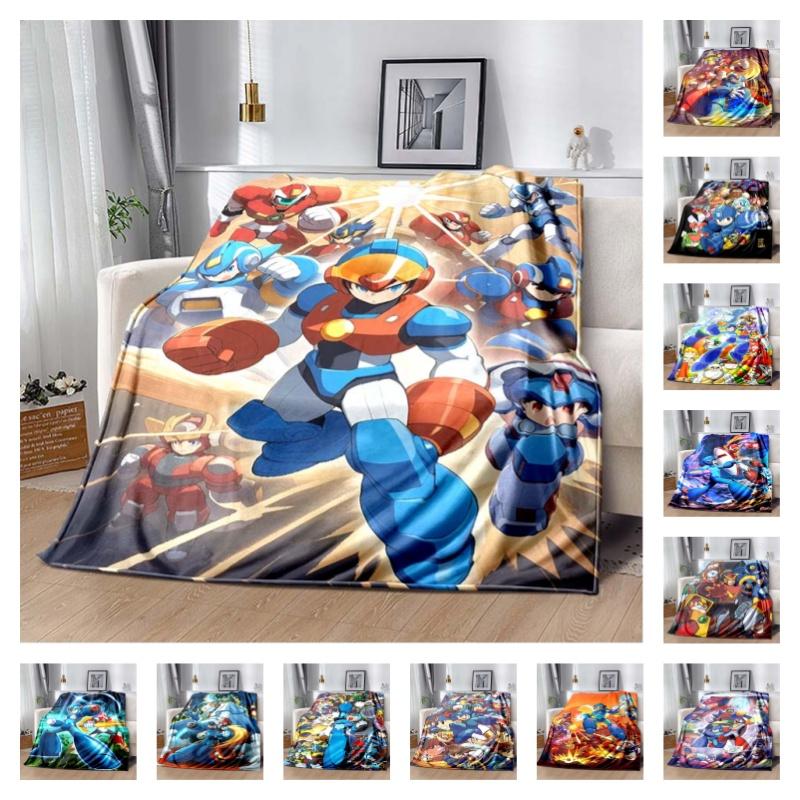 Mega Man Anime Print Flannel Throw Blanket Soft Warm Bed Cover for Kids Bedroom Sofa Home Decor Gift