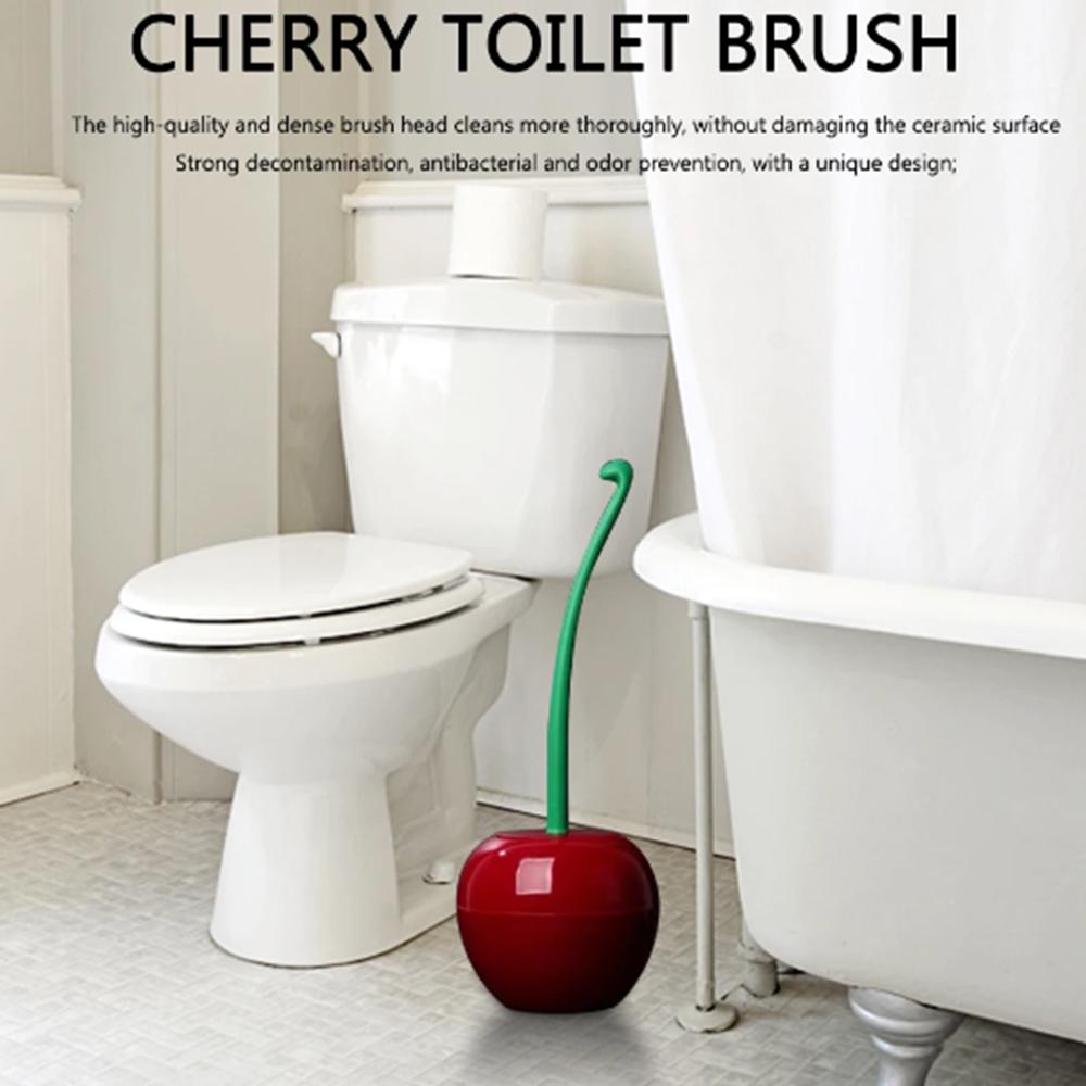 1pc - Creative Cherry Shaped Toilet Brush Set Long Handle Replaceable Nylon Soft Bristle Accessories Bathroom Corner Cleaning