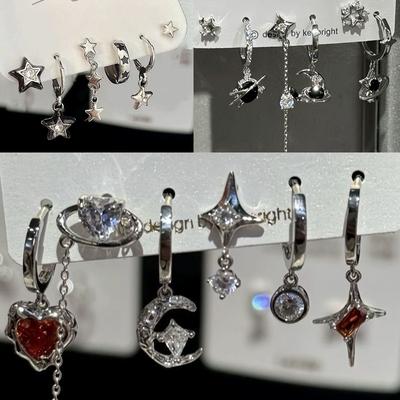 Набор из 6 штук Готика Панк Винтаж Эстетика Сердце Луна Крест Звезда Подвеска Серьги Для Мужчин Женщин Гранж Y2K Ювелирные Аксессуары