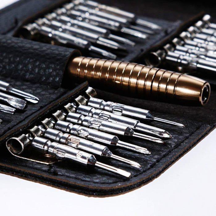 Kit de tournevis 25 en 1 - Outils de réparation - Noir - Torx - Précision - Étui en cuir