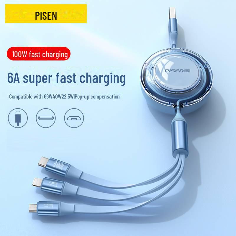 PISEN 3.5A Кабель для быстрой зарядки, выдвижной, 3-в-1