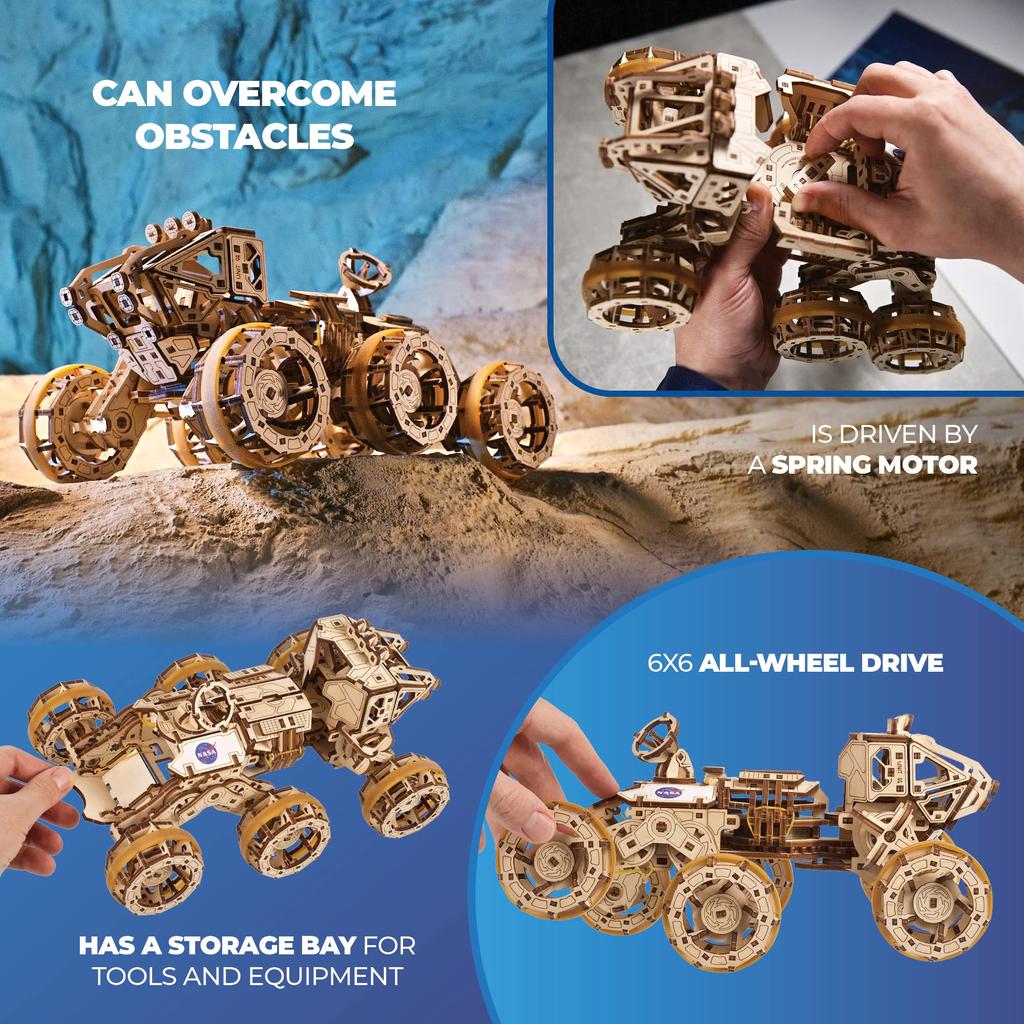 Ugears Manned Mars Rover Drive 70206 Wooden 3D No Glue or Tools Required 6-Wheel Puzzle, Puzzle,