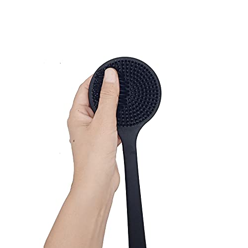 Back Scrubber for Shower Soft Silicone Bath Body Brush with Long Handle, BPA-Free, Hypoallergenic (Black)