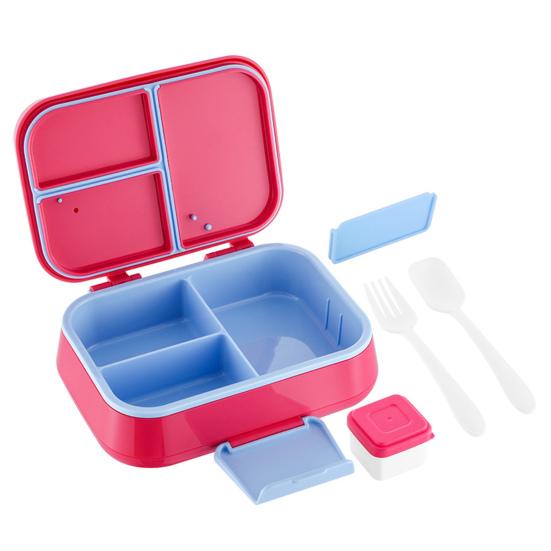 Ланч-бокс Bento с чашкой для соуса, вилкой, ложкой, контейнером для ланча с 3 отделениями, контейнерами для закусок без содержания бисфенола А, подходящими для детей, для девочек и мальчиков