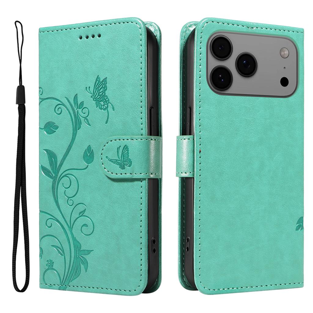 For iPhone 17 Pro Max PU Leather Cases Flower Pattern Wallet Stand Phone Cover with Strap