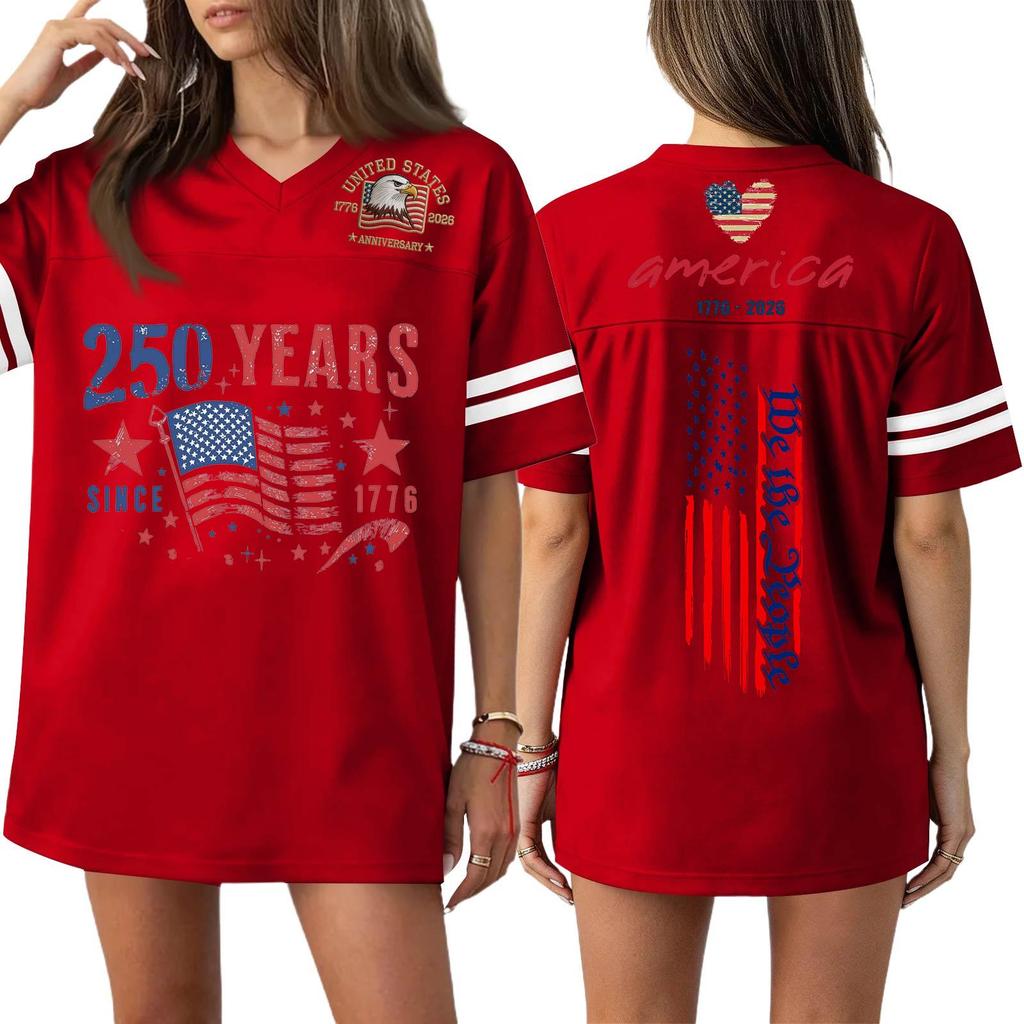 Женская повседневная модная спортивная футболка с V-образным вырезом, принтом ко Дню независимости, коротким рукавом, топ