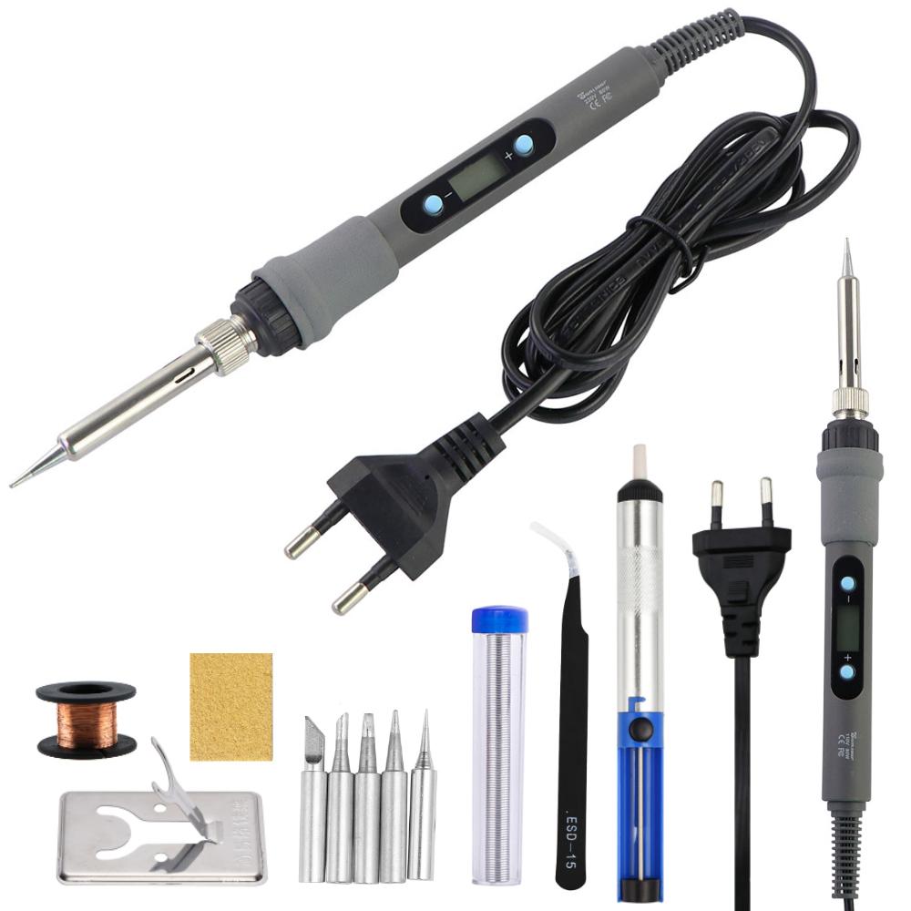 Sumsour 80W Gray Soldering Iron 110V / 220V Adjustable Temperature Digital Display Electric Solder Welding Iron Repair Tools Kit
