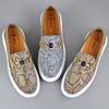 Fashion Snake Pattern Board Shoes Round Head Men's Shoes Overfoot Sheepskin Casual Shoes