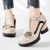 Spring Women Pumps Retro Lady 7CM High Heels Buckle Strap Flower Pumps Handmade Women Genuine Leather Shoes