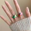 Chinese Style Insect Drip Oil Ring Geometric Enamel Flower Ring Vintage Painting Ring  Decoration