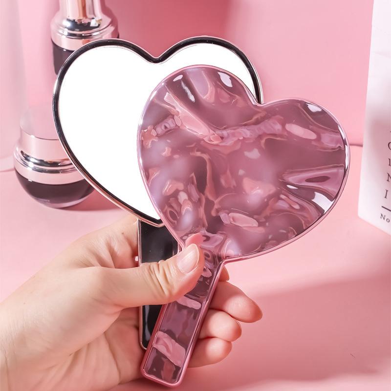 Portable Ins Liquid Shape Heart Mirror Handheld Desktop Cosmetic Mirror Makeup Mirror Travel Metallic High Definition Mirror