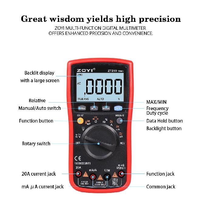 ZOYI Digital multimeter ZT-219 features four-digit semi-true RMS high-precision full-gear anti-burn multimeter 19999counts