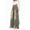 Одетые в стиле Wasteland джинсовые рабочие брюки женские ретро широкие брюки нишевые прямые утягивающие брюки с высокой талией