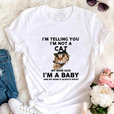 Я не кот Милый кот принтованный модный повседневный круглый вырез свободный хлопок короткий рукав футболки женские