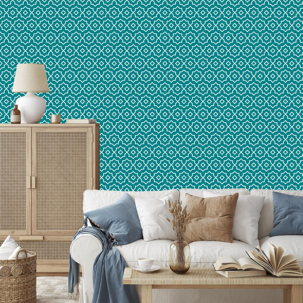 Wallpaper Geometric pattern turquoise, turquoise background 50x1000