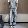 Осень и зима Новые американские джинсы High Street Washed Light Color для мужчин и женщин Прямые слегка расклешенные свободные широкие брюки
